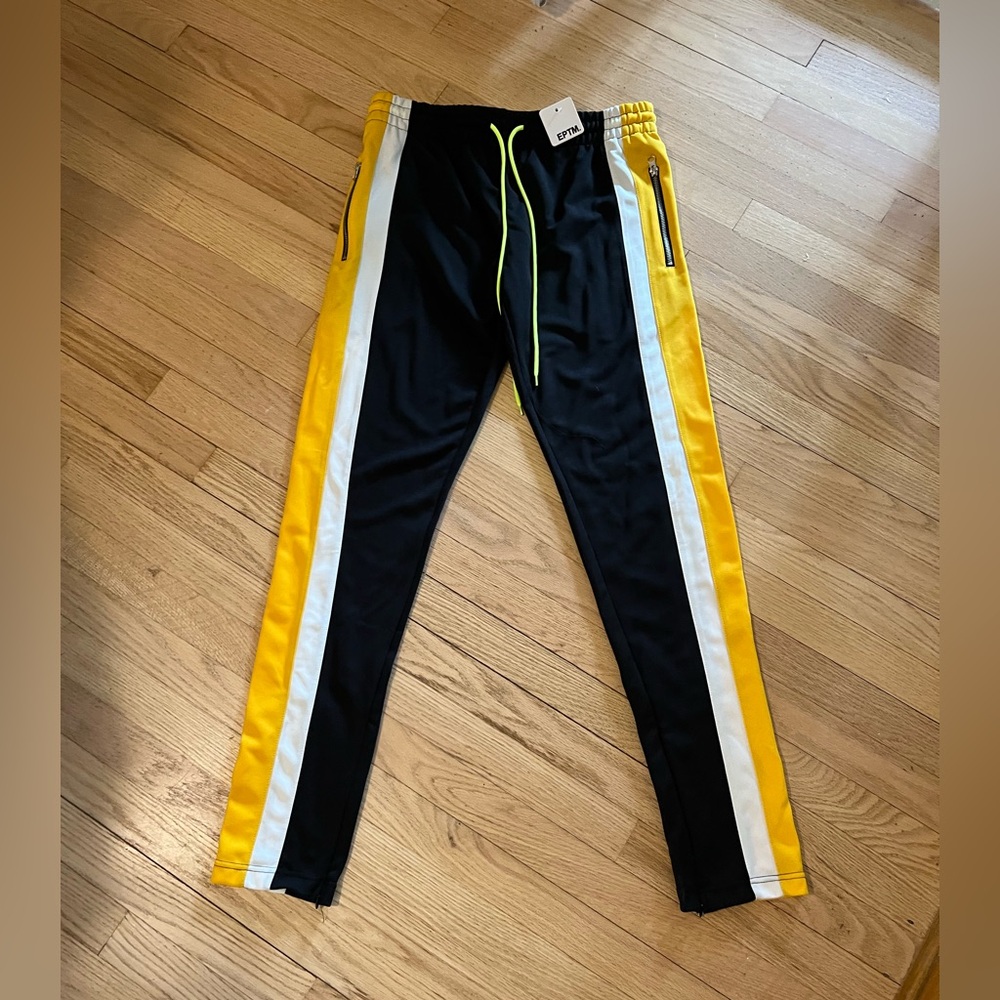 EPTM TRACK PANTS- Black and Yellow Pants with White Stripes